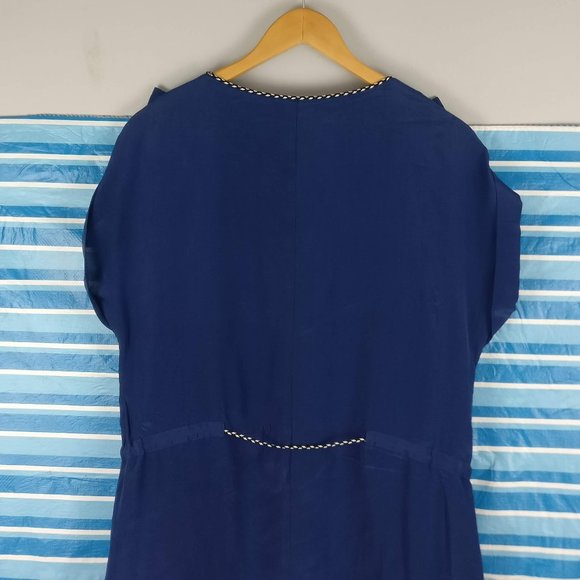 Silk Dress, 100% Silk, GREYLIN The Sailor Cinched High-Low Belted Dress Blue, S - Picture 4 of 9